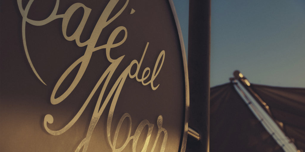 The Café del Mar sign at sunset